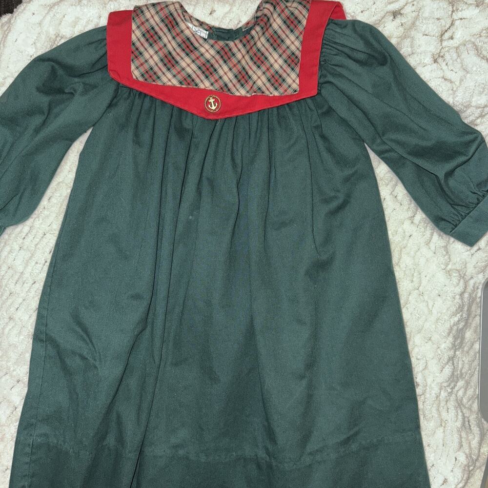 JG Hook Girls Dress Vintage 1990 Special Occasion Green plaid Red Anchor size 3